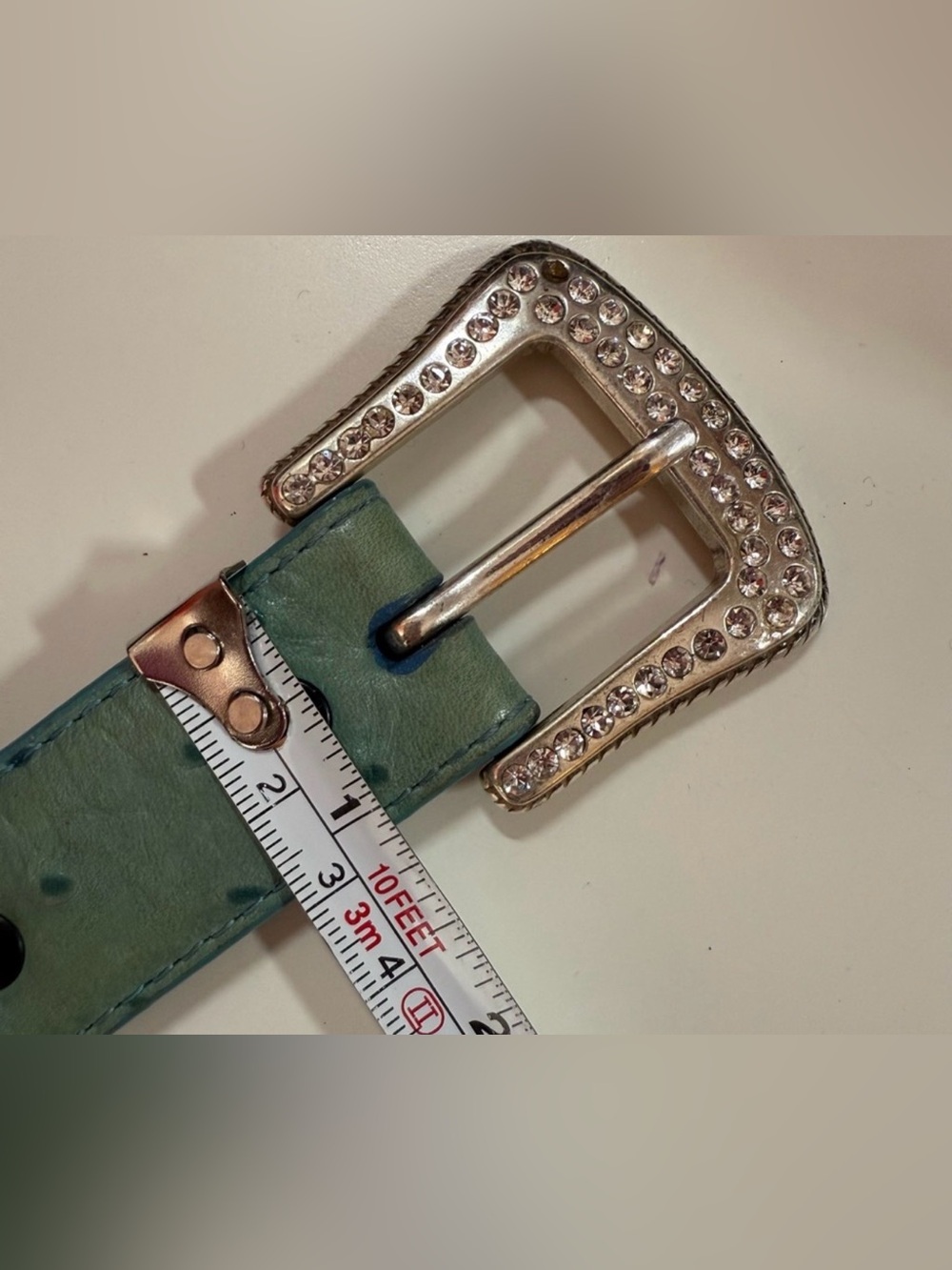Roper turquoise ostrich embossed leather rhinestone silver buckle western belt - Picture 14 of 14